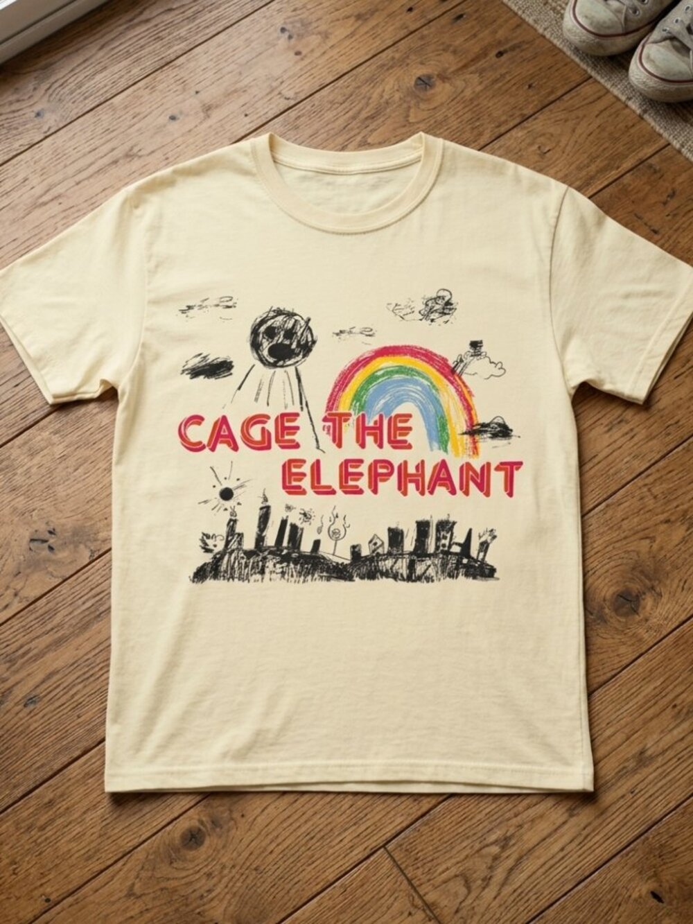 Vintage Cage The Elephant Rainbow Graphic Tee Indie Rock Band Shirt Y2K